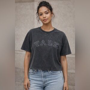 YALE Chicka-D Charcoal Acid Wash Cropped T-Shirt Unisex Size Large